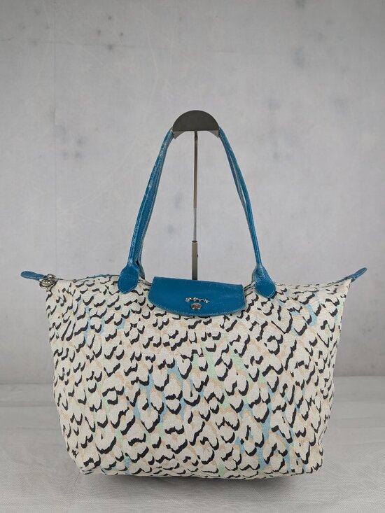Longchamp Handbags - Used Longchamp Le Pliage Leopard Print Tote Shoulder Bag White.